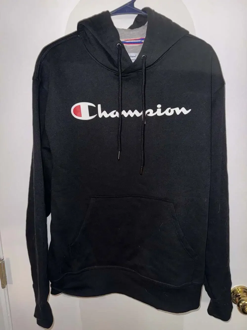 Champion Script Logo Pullover Hoodie Black Size Medium